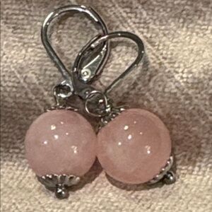 Rosequartz Gemstone Lever Back Silver Sphere Earrings NWOTS